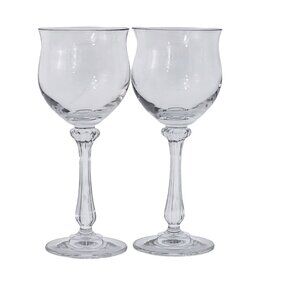 2 Mikasa Ardmore Wine Glasses 8" ribbed stem fine crystal fluted rim Germany